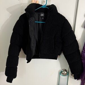 Black Fuzzy Cropped Jacket